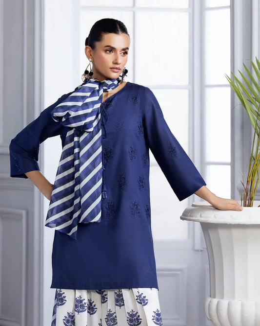 Blue Bloom Embroidered 3PC Premium