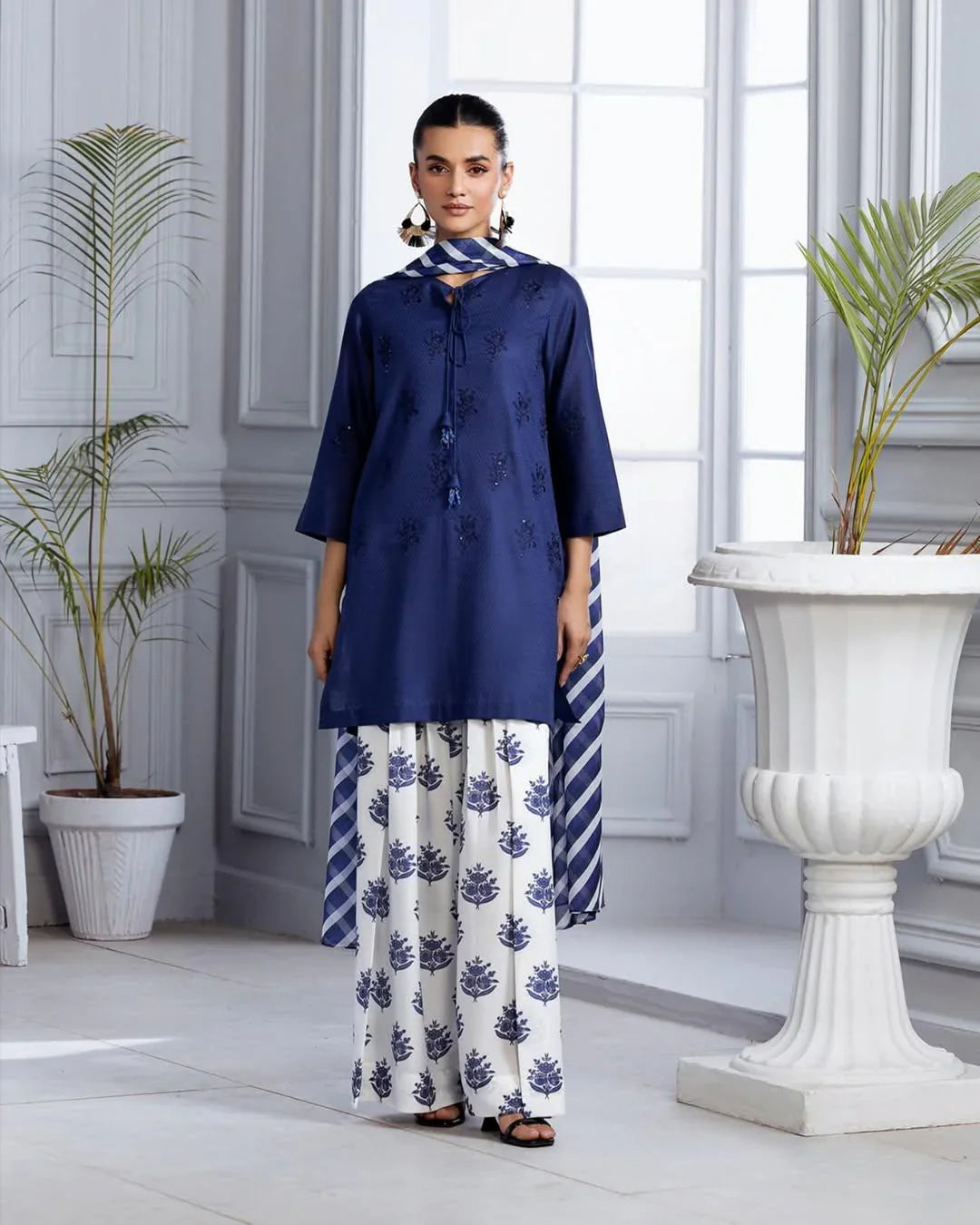 Blue Bloom Embroidered 3PC Premium