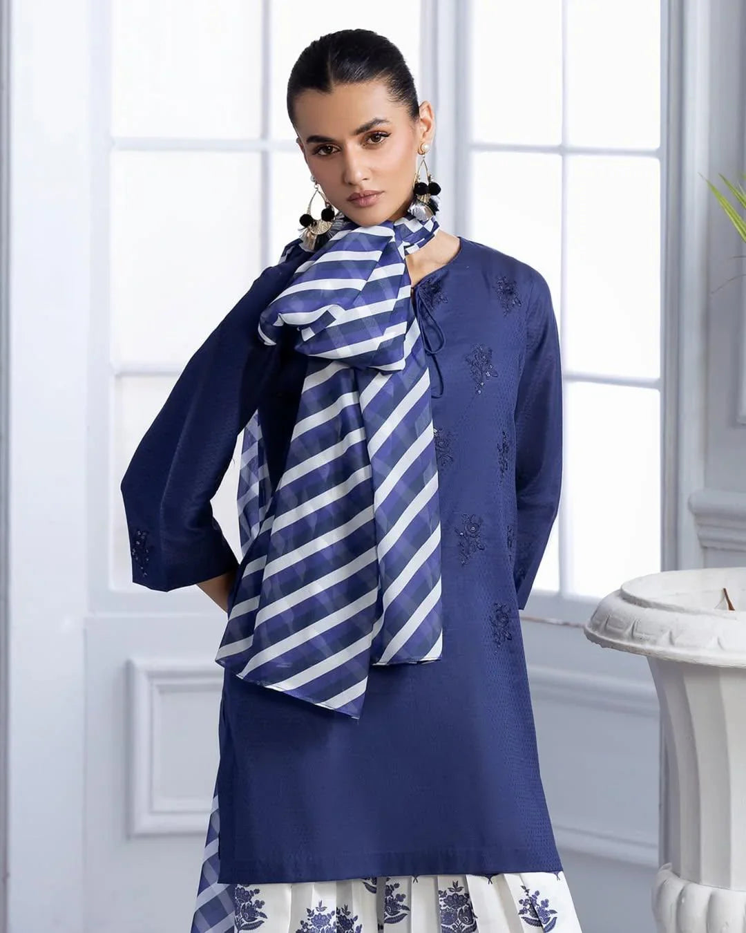 Blue Bloom Embroidered 3PC Premium