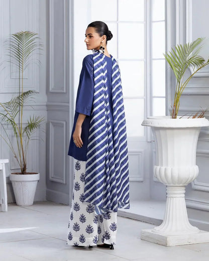 Blue Bloom Embroidered 3PC Premium