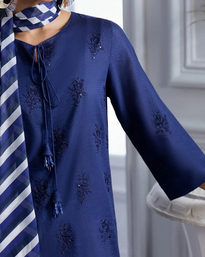 Blue Bloom Embroidered 3PC Premium