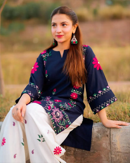 Oreal Blue Khaddar Embroidered Set Premium