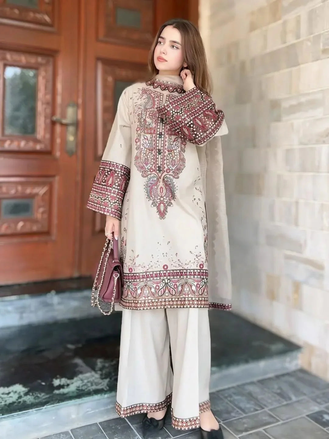 Winter Luxury Embroidered 3PC Pure Linen Set