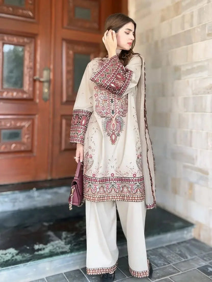 Winter Luxury Embroidered 3PC Pure Linen Set