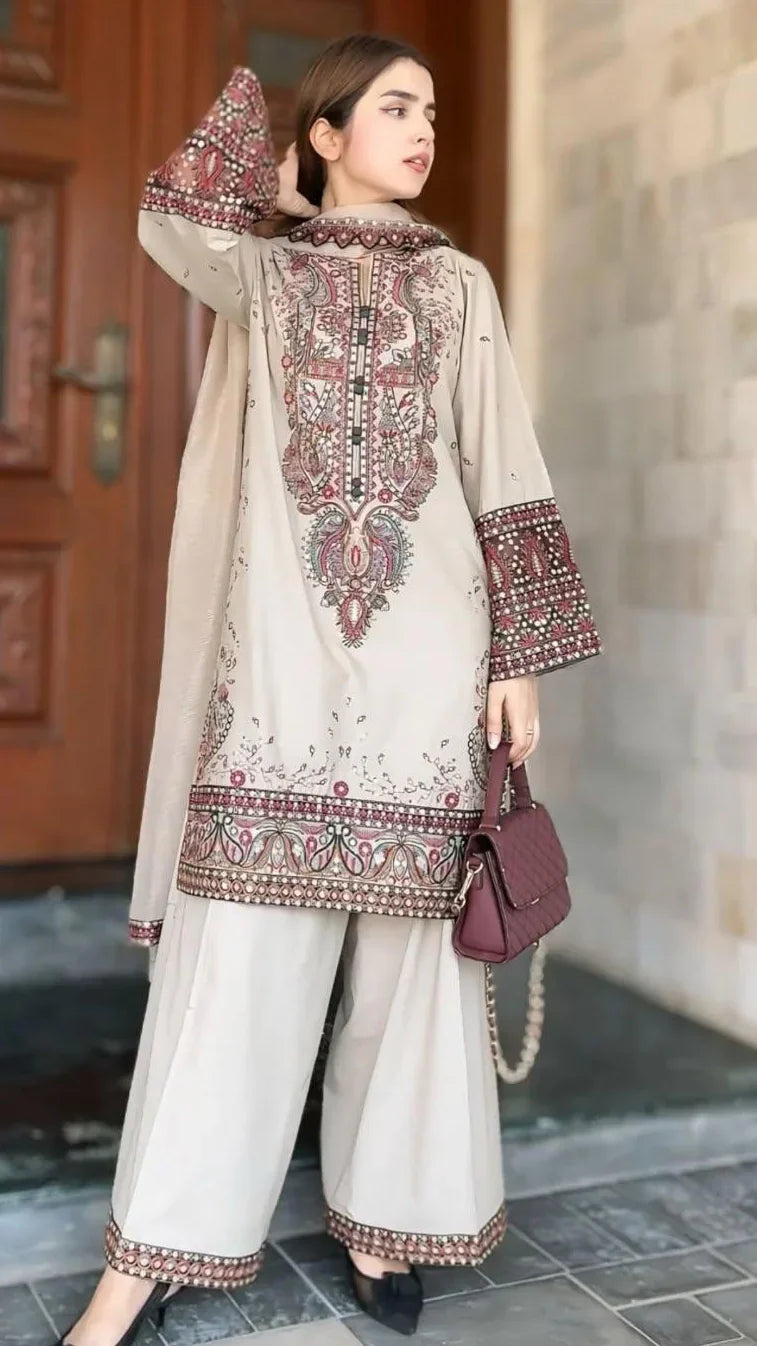 Winter Luxury Embroidered 3PC Pure Linen Set