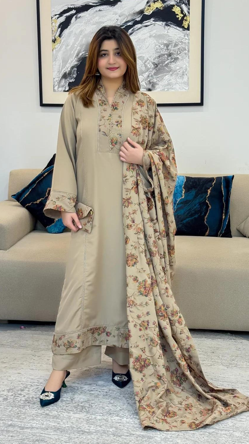 Wasle Embroidered Shawl 3PC Premium Winter Dhank Collection
