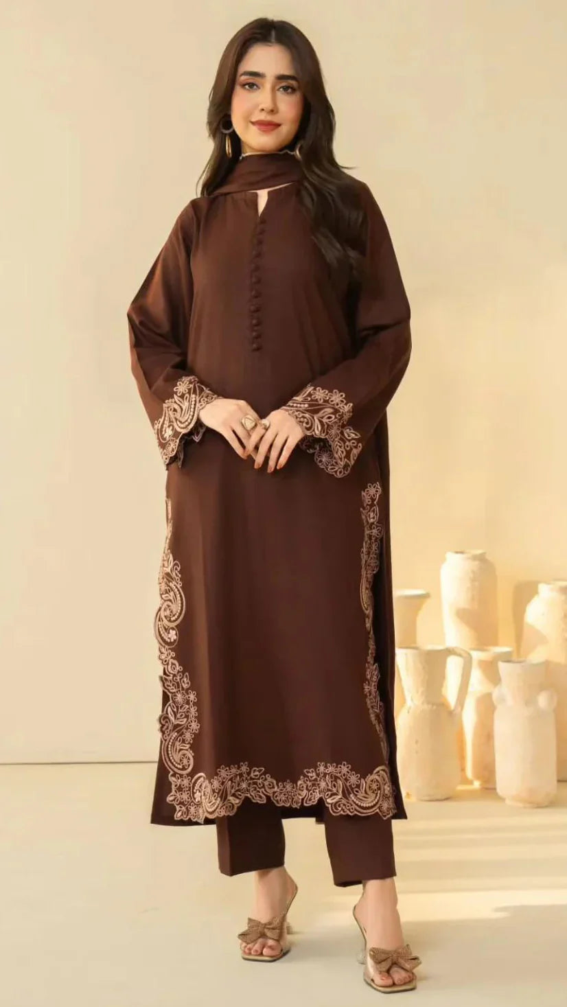 Tiraz Embroidered Shawl 3PC Premium Linen