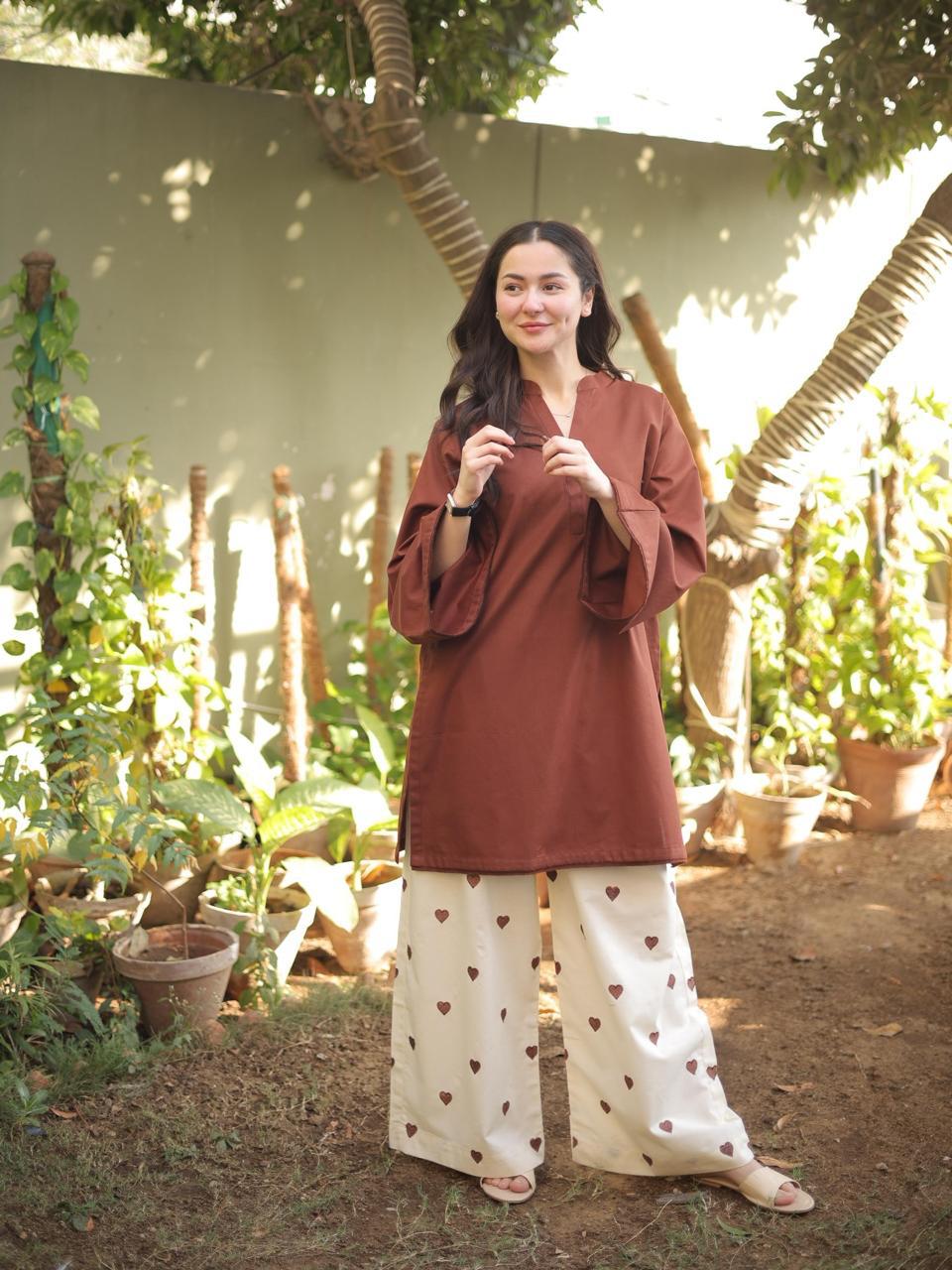 Brown Pocket Dhanak Embroidered 2PC Winter Set