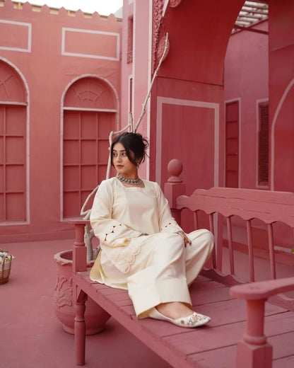 Malai Farshi Shalwar 2PC Stone Linen Set