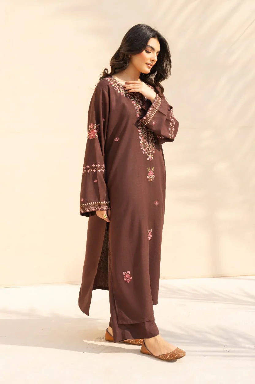 Kinza Embroidered 3PC Stone Linen Suit