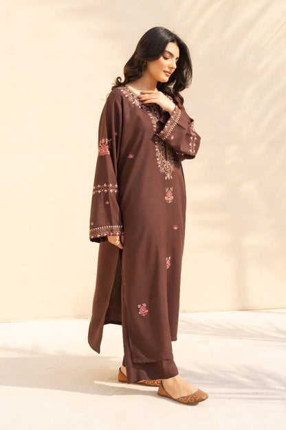 Kinza Embroidered 3PC Stone Linen Suit