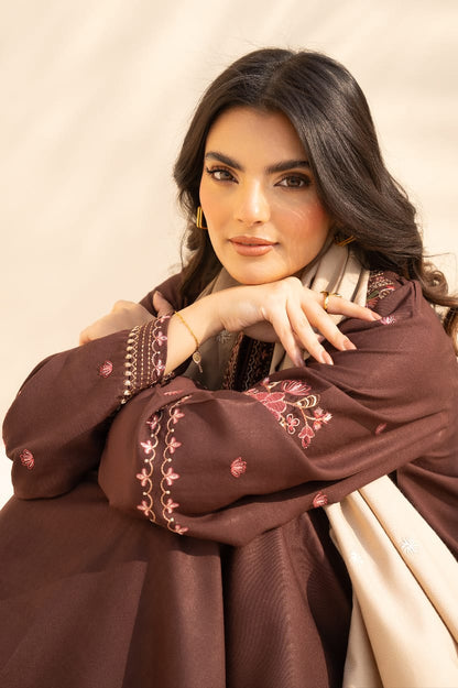 Kinza Embroidered 3PC Stone Linen Suit