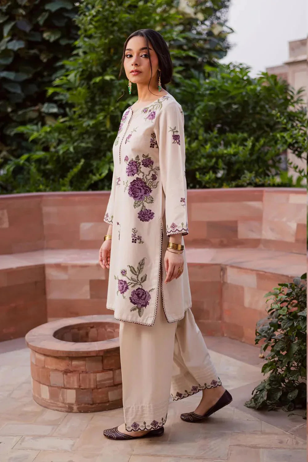 Nabeeha Embroidered Farshi Shalwar Set Premium Arabic Lawn