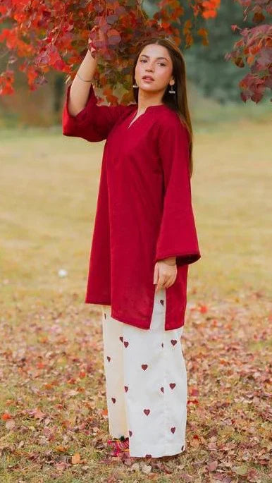 Mehroon Pocket Dhanak Embroidered 2PC Winter Set