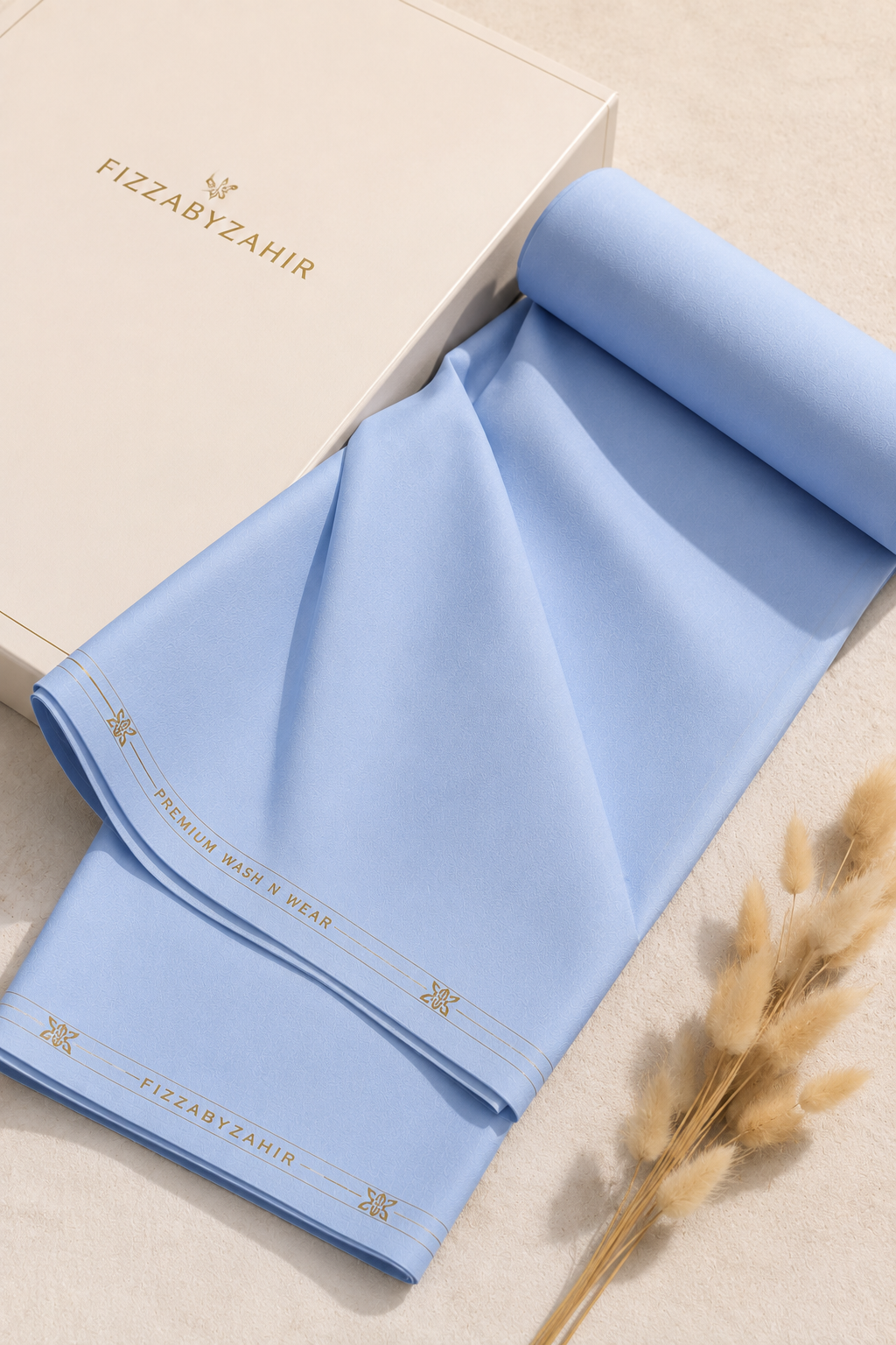 FizzabyZahir Sky Serenity – Premium Sky Blue Wash & Wear Unstitched Shalwar Kameez for Men