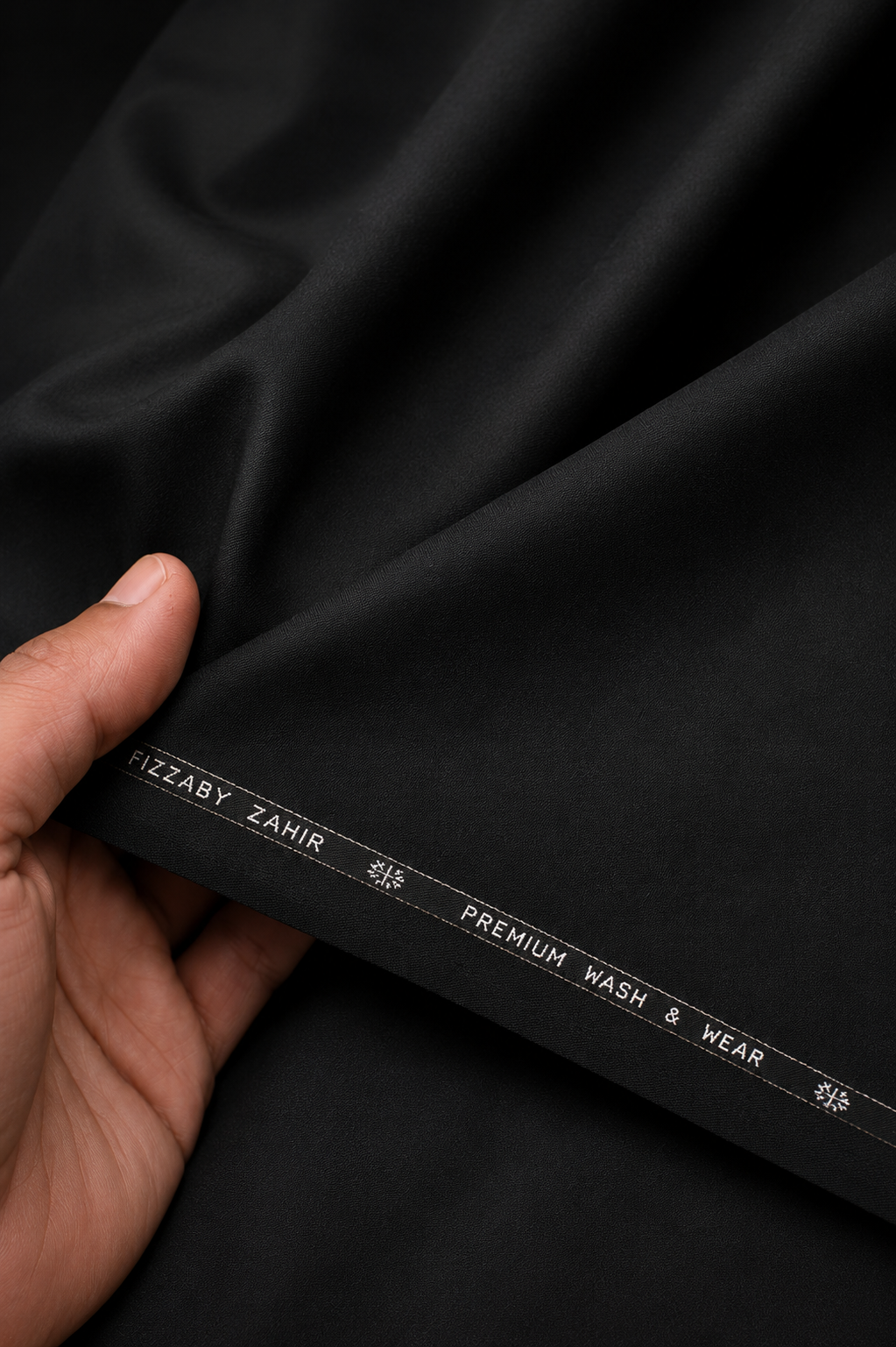 FizzabyZahir Midnight Prestige – Premium Jett Black Wash & Wear Unstitched Shalwar Kameez for Men