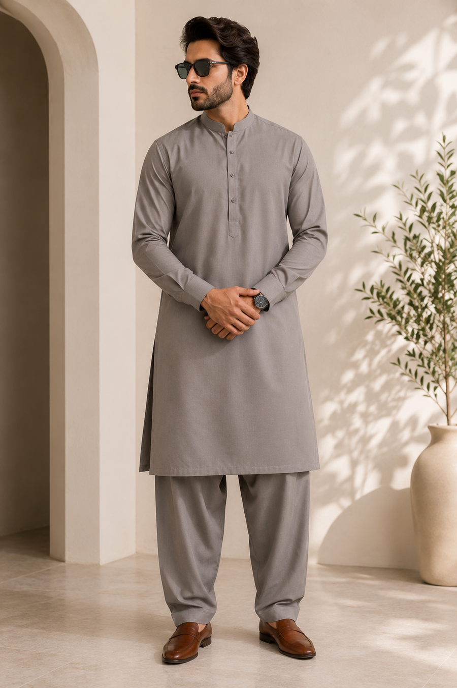 FizzabyZahir Ash Grey – Premium Wash & Wear Unstitched Shalwar Kameez for Men