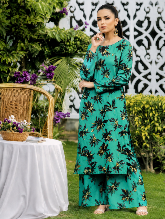 FizzabyZahir Emerald Bloom – Premium 2PC Unstitched All Over Printed Lawn Suit
